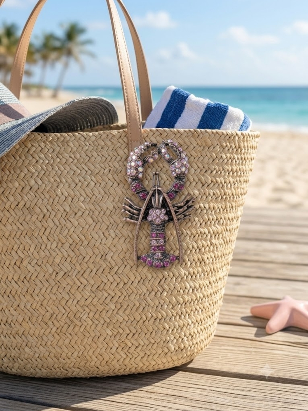 Viral Pink Crystal Lobster Brooch  Sparkling Statement Pin Fisherman Aesthetic